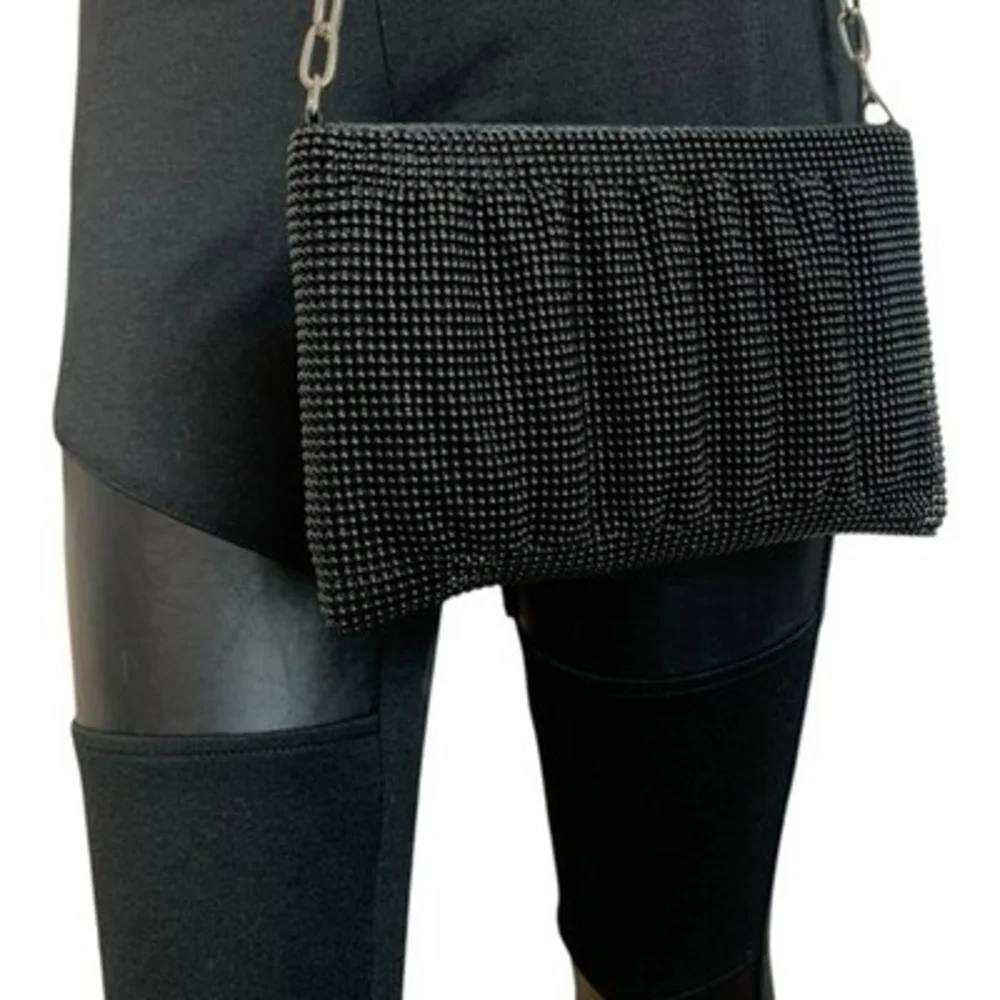 La Regale Black Beaded Purse Silver Chain Strap Evening Clutch Bag